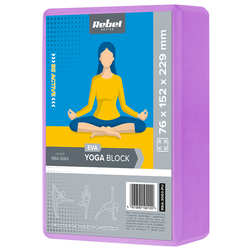 Cub fitness/yoga REBEL RBA-3063-PU, dimensiuni 76 x 152 x 229 mm, material spuma EVA, violet