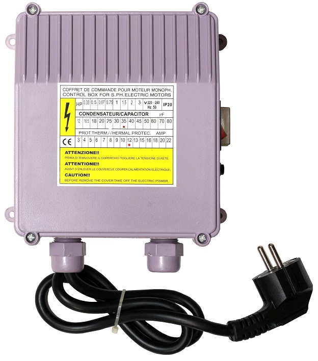 Panou de control pentru pompa apa ProGARDEN 4572061235, protectie termica 12A, capacitor 35 uF, IP44, cablu cu stecher 850 mm
