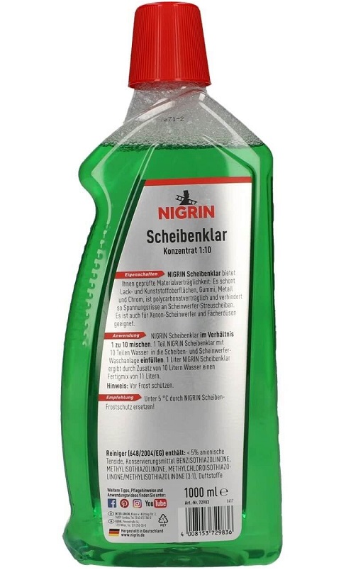 Lichid de parbriz pentru vara NIGRIN Scheibenklar 12208519, concentrat, dilutie 1:10, 1 litru