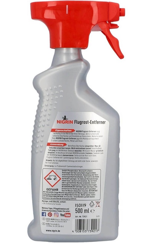 Solutie pentru indepartare rugina de pe suprafete vopsite NIGRIN Flugrost-Entferner 73921, 500 ml