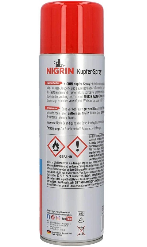 Spray cupru NIGRIN Kupfer-Spray 72261, eficient pana la 1000 grade, 500 ml