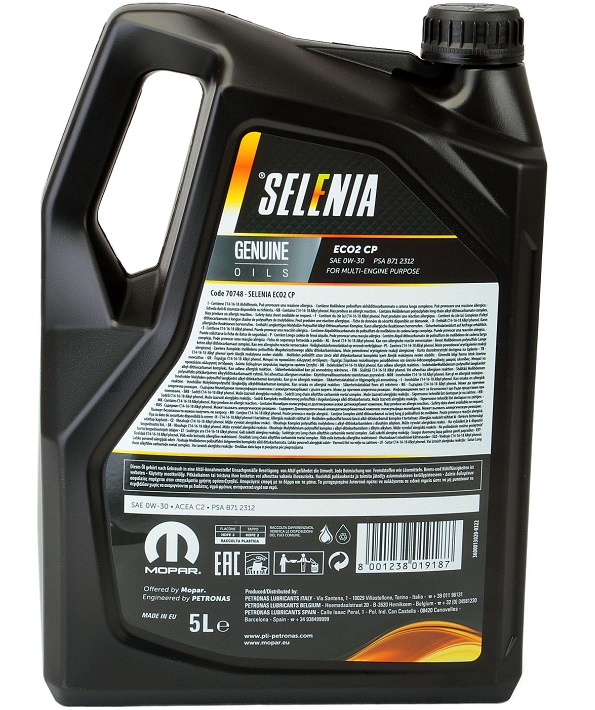 Ulei motor SELENIA ECO2 CP 0W30 70748M12EU, volum 5 litri, sintetic