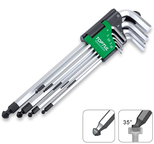 Set 9 chei imbus tip L TOPTUL GAAL0926, cap sferic hexagonal, deschidere chei 1.5, 2, 2.5, 3, 4, 5, 6, 8, 10 mm