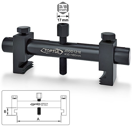 Extractor pentru roti de antrenare TOPTUL JDDD1216, deschidere maxima 35-160 mm, adancime prindere 27.5 mm, antrenor cheie 17 mm