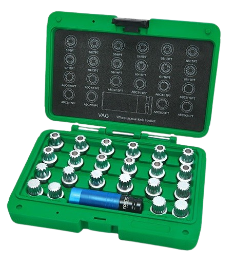 Set 23 chei pentru prezoanele auto TOPTUL JGAI2302, lungime 30 mm, cu cheie de impact, antrenor 1/2 inch, 17 x 86 mm, pentru VW
