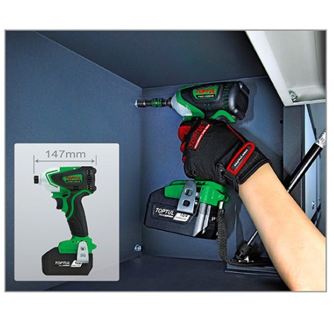 Masina de insurubat cu impact cu acumulator TOPTUL KPB226A, cuplu maxim 260 Nm, 3500 rpm, 4300 bpm, 1 x acumulator Li-Ion 18V