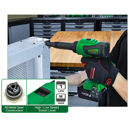 Masina de nituit cu acumulator TOPTUL KPR064M, 1422 rpm, capacitate nituri 2.4-6.4 mm, 2 x acumulatori Li-Ion 18V