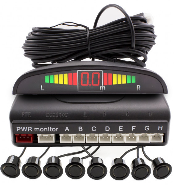 Set 8 senzori de parcare fata-spate CARGUARD SP005, marime 23.8 mm, baza 19 mm, raza actiune 0-2 m, unitate cu afisaj LED