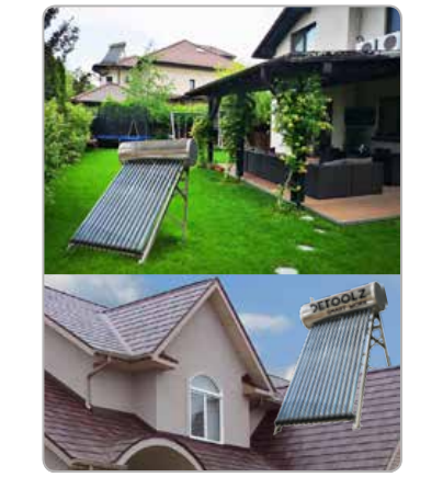 Panou solar pentru apa calda, presurizat, DETOOLZ DZ-ET1004-S001-G01, volum bazin 150 litri, 15 x tuburi 1800 x 58 mm, din inox, fara rezistenta electrica