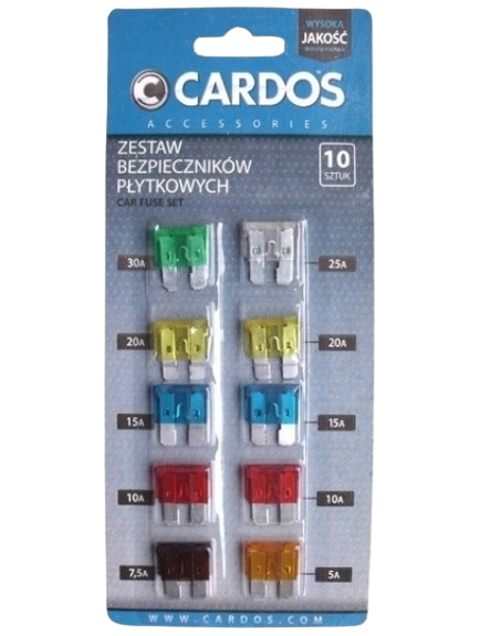 Set 10 sigurante auto K2 Cardo AA301S, intensitate 5A, 7.5A, 10A, 15A, 20A, 25A, 30 A