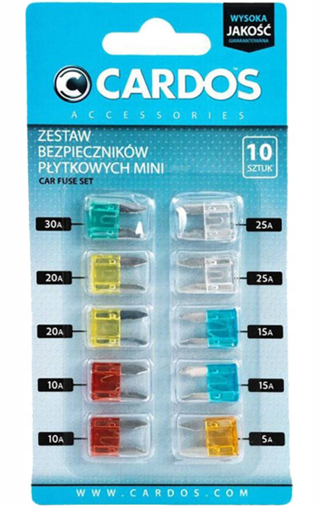 Set 10 mini sigurante mini auto K2 Cardos AA301M, intensitate 5A, 10A, 15A, 20A, 25A, 30 A