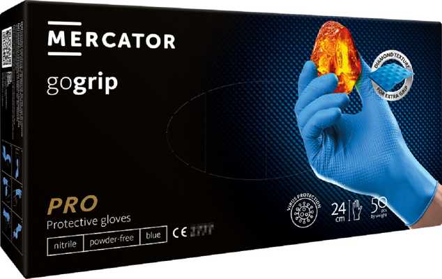 Set 50 manusi de protectie din nitril MERCATOR GoGrip 2146532, albastre, marimea XL, nepudrate