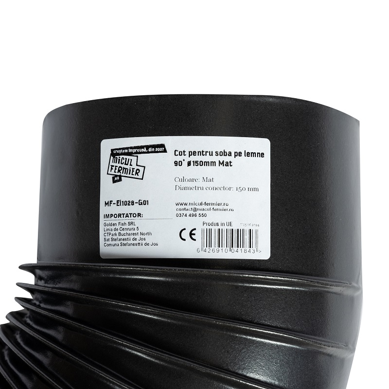 Cot pentru soba pe lemne MICUL FERMIER MF-EI1028-G01, 90 grade, diametru 150 mm, gri mat