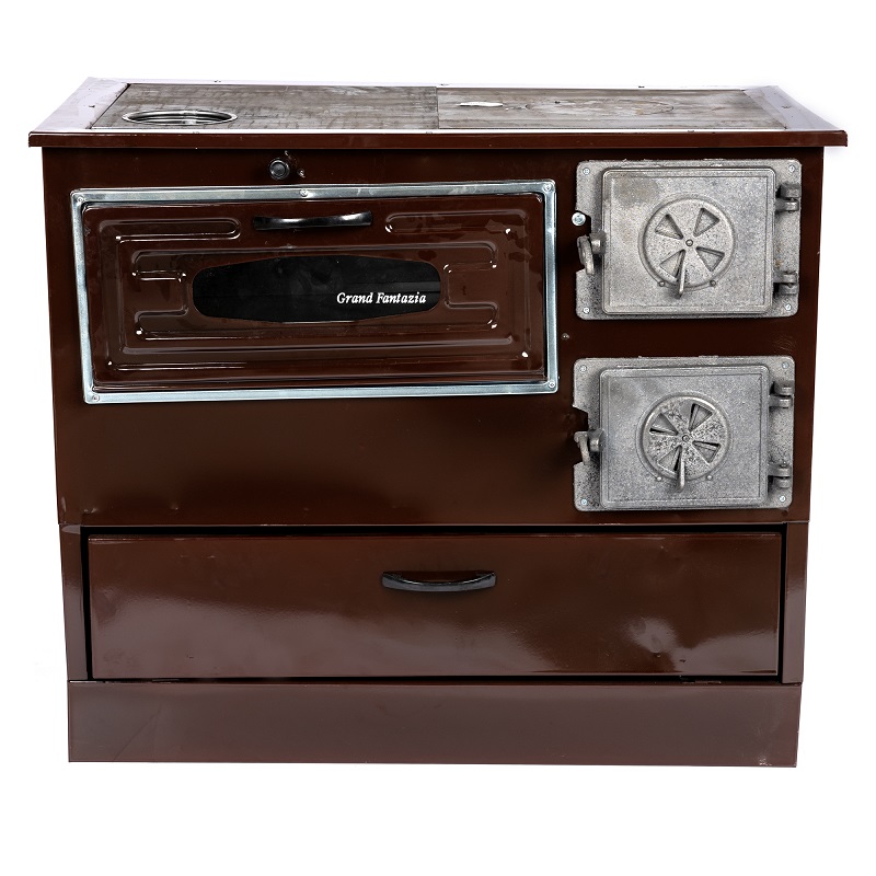 Soba pe lemne MICUL FERMIER Grand Fantazia MF-EI1005-G01, 9 kW, cos stanga, 890 x 510 x 750 mm, racord 120 mm, din otel, maro