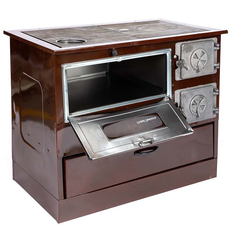 Soba pe lemne MICUL FERMIER Grand Fantazia MF-EI1005-G01, 9 kW, cos stanga, 890 x 510 x 750 mm, racord 120 mm, din otel, maro
