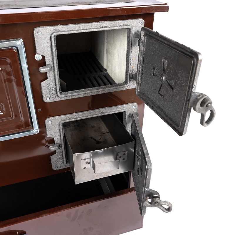 Soba pe lemne MICUL FERMIER Grand Fantazia MF-EI1005-G01, 9 kW, cos stanga, 890 x 510 x 750 mm, racord 120 mm, din otel, maro