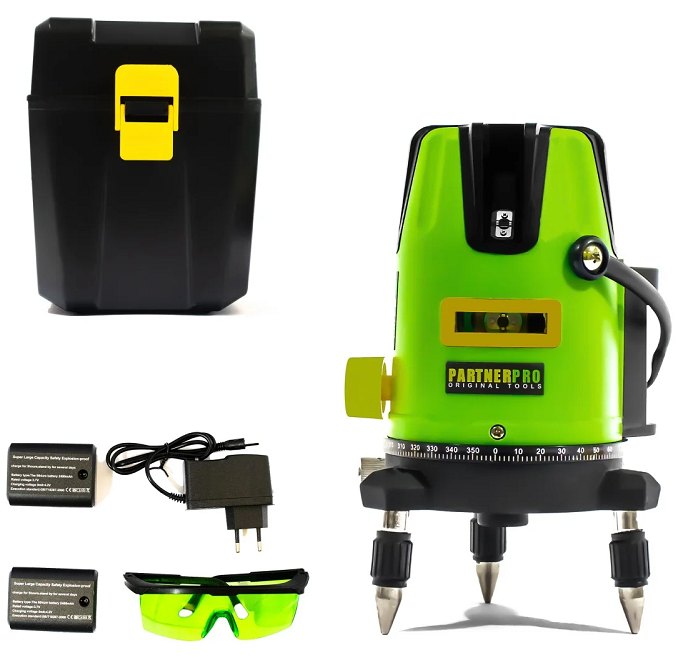Nivela laser PARTNER PRO PLE-5D 14624, 5 linii, precizie 2 mm/5m, distanta maxima 40 m, timp de nivelare 5s, fara stativ