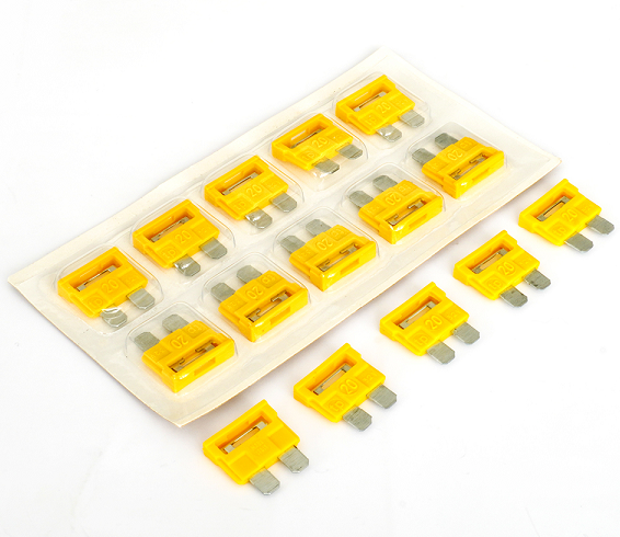 Set 50 sigurante fuzibile TECNOPART 30602, 20 A, galben, 5 x blister 10 bucati, pret pe bucata