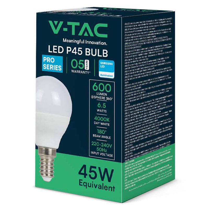 Bec LED V-TAC SKU-21864, E14, 6.5 W, 4000 K, alb neutru, cip Samsung