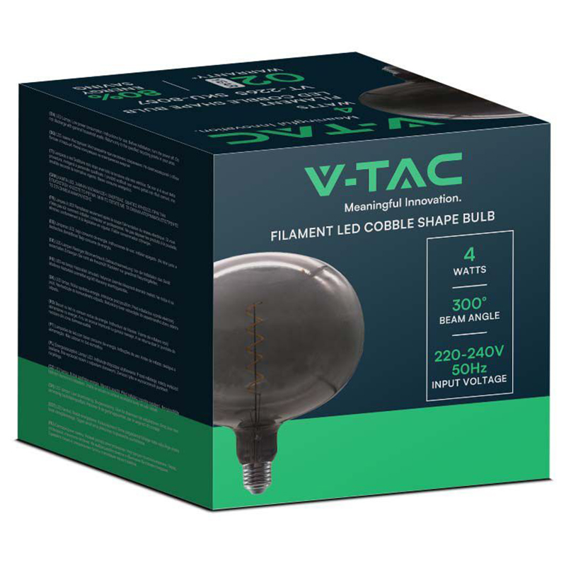 Bec LED cu filament V-TAC SKU-8057, E27, 4 W, 2200 K, alb cald, sticla neagra
