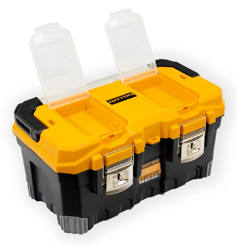 Cutie pentru transport scule ROTOR RTB-4016 14812, 500 x 283 x 284 mm, volum 40.18 litri, 2 compartimente, din polimer, negru/galben