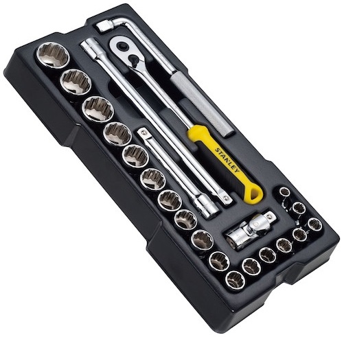 Set 23 chei tubulare STANLEY TRANSMODULE SYSTEM 1-74-726, 1/2 inch, bi-hexagonal, 8-32 mm, cu modul pentru carucior scule