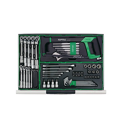 Dulap mobil pentru scule + extensie dulap echipat cu 136 piese TOPTUL GT23405, cu 7 + 3 sertare, roti transport, verde