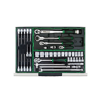 Dulap mobil pentru scule + extensie dulap echipat cu 136 piese TOPTUL GT23405, cu 7 + 3 sertare, roti transport, verde