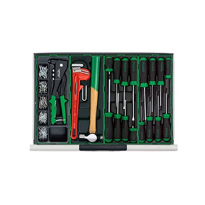Dulap mobil pentru scule + extensie dulap echipat cu 136 piese TOPTUL GT23405, cu 7 + 3 sertare, roti transport, verde