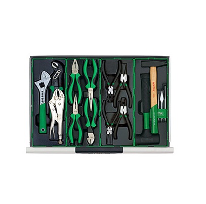 Dulap mobil pentru scule + extensie dulap echipat cu 136 piese TOPTUL GT23405, cu 7 + 3 sertare, roti transport, verde