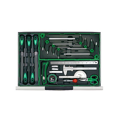 Dulap mobil pentru scule + extensie dulap echipat cu 136 piese TOPTUL GT23405, cu 7 + 3 sertare, roti transport, verde