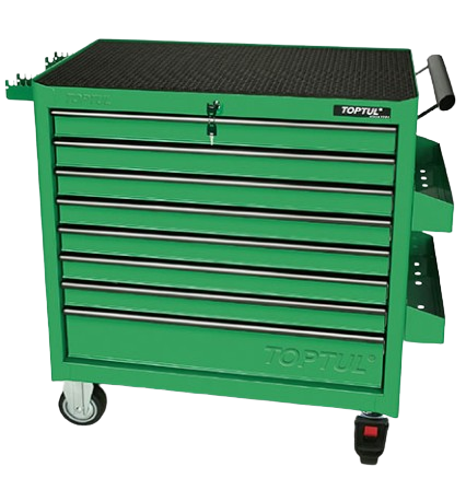 Dulap mobil pentru scule echipat cu 360 piese TOPTUL GT36001, cu 8 sertare, roti transport