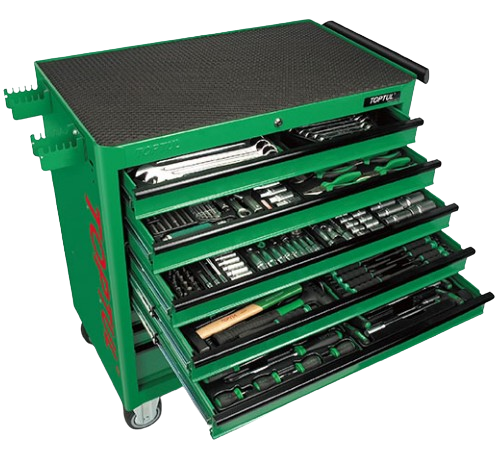 Dulap mobil pentru scule echipat cu 360 piese TOPTUL GT36001, cu 8 sertare, roti transport