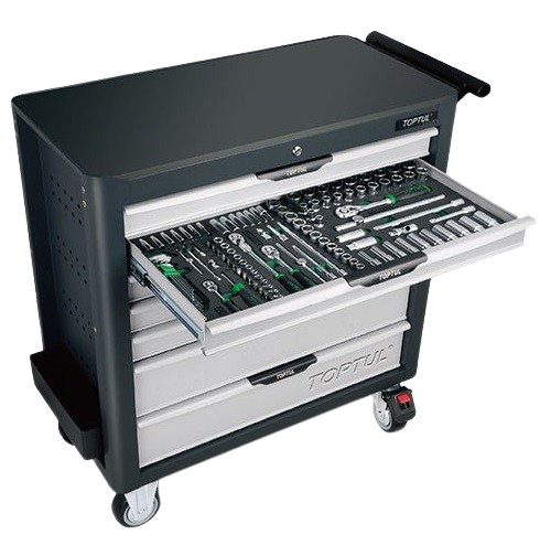 Dulap mobil pentru scule echipat cu 338 piese TOPTUL GV33813, cu 7 sertare, roti transport