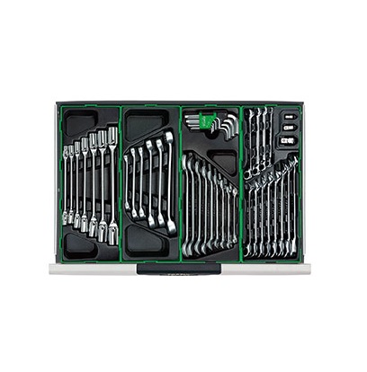 Dulap mobil pentru scule + extensie dulap echipat cu 234 piese TOPTUL GX13605, cu 7 sertare, roti transport, verde