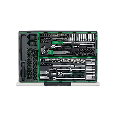 Dulap mobil pentru scule + extensie dulap echipat cu 234 piese TOPTUL GX13605, cu 7 sertare, roti transport, verde