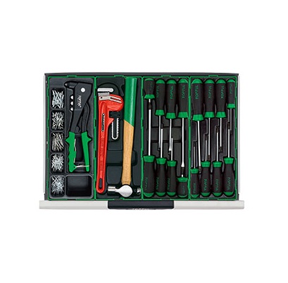 Dulap mobil pentru scule + extensie dulap echipat cu 234 piese TOPTUL GX13605, cu 7 sertare, roti transport, verde