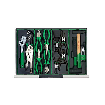 Dulap mobil pentru scule + extensie dulap echipat cu 234 piese TOPTUL GX13605, cu 7 sertare, roti transport, verde