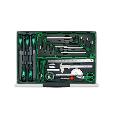 Dulap mobil pentru scule + extensie dulap echipat cu 234 piese TOPTUL GX13605, cu 7 sertare, roti transport, verde