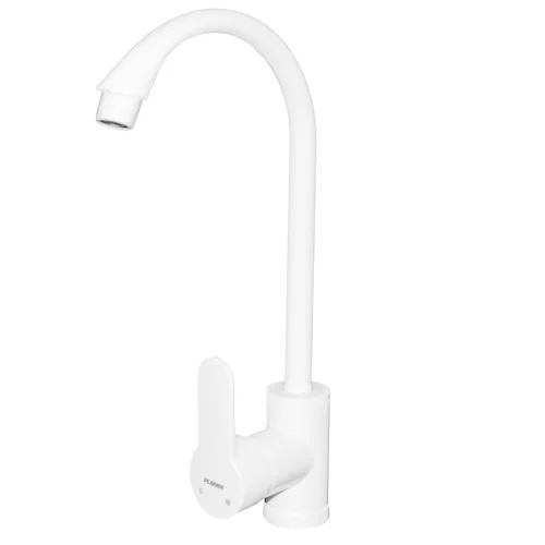 Baterie pentru bucatarie PLAMIX Mario-011 White 14570, monocomanda, conexiune cu piulita, din termoplastic, alb, fara racorduri
