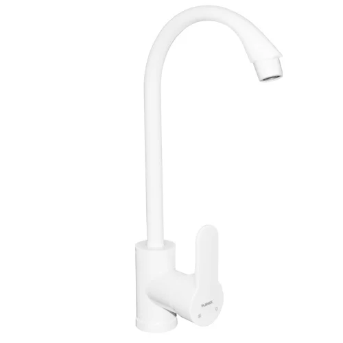 Baterie pentru bucatarie PLAMIX Mario-011 White 14570, monocomanda, conexiune cu piulita, din termoplastic, alb, fara racorduri