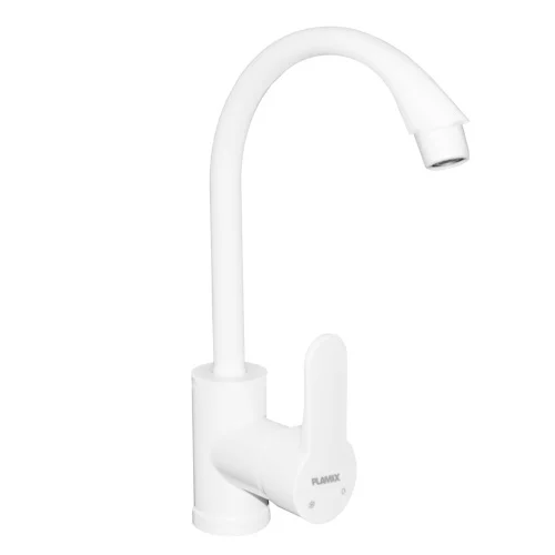 Baterie pentru bucatarie PLAMIX Leon-011 White 14575, monocomanda, conexiune cu piulita, din termoplastic, alb, fara racorduri