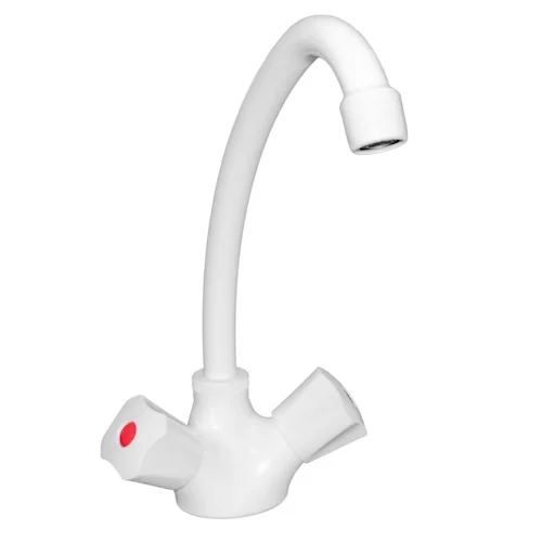 Baterie pentru bucatarie PLAMIX Omega-271 White 14576, dubla comanda, conexiune cu piulita, din termoplastic, alb, fara racorduri