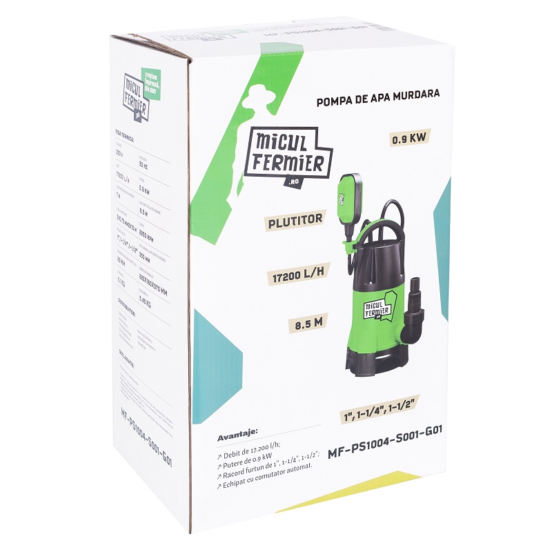 Pompa pentru apa murdara cu plutitor MICUL FERMIER MF-PS1004-S001-G01, 900W, debit 17200 l/h, inaltime pompare 8.5 m, din plastic