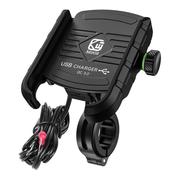 Suport moto pentru telefon 4 RIDE UCH000154, pentru ghidon 20-30 mm, incarcator USB Quick Charge 3.0, negru