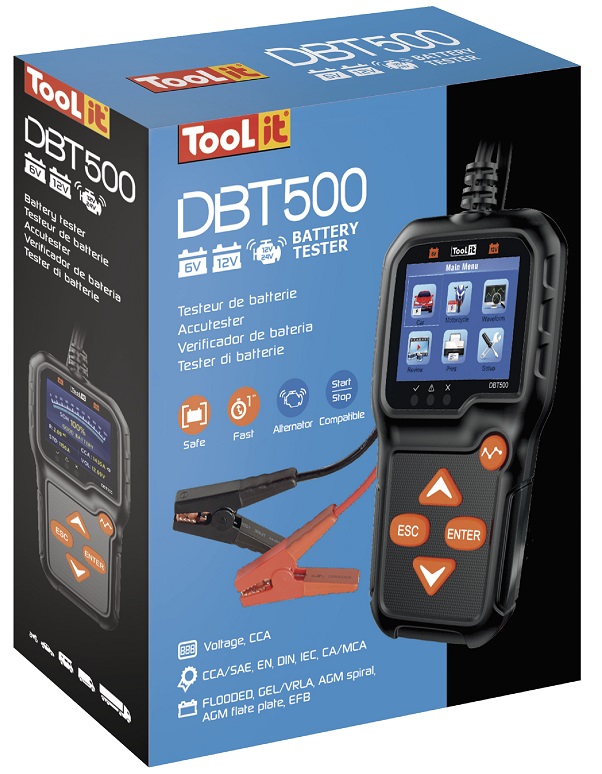 Tester profesional pentru baterii auto GYS DBT 500 079823, 6/12 V, 7-240 Ah, ecran 2.4 inch, cabluri 100 cm