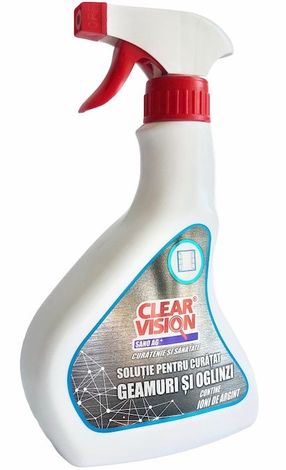 Solutie pentru curatat geamuri si oglinzi CLEAR VISION CVC03, cu ioni de argint, recipient cu pulverizator, 500 ml