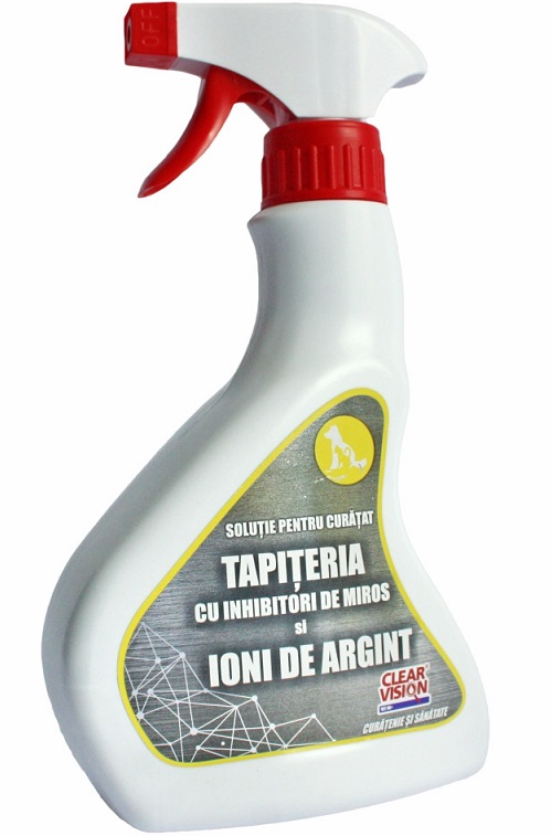 Solutie pentru curatat tapiterii auto CLEAR VISION CVV02, cu ioni de argint, inhibitori de miros, recipient cu pulverizator, 500 ml