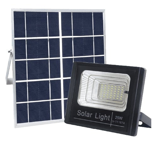 Proiector LED cu panou solar si telecomanda VARGO V-111874, 25W, 6500K, lumina rece, IP65