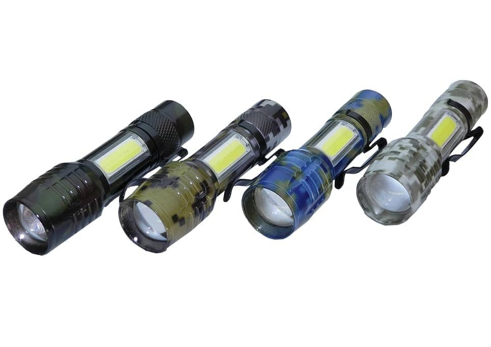 Lanterna LED din aluminiu VARGO VL676 V-111198, functie zoom, cu acumulator, incarcare USB, camuflaj